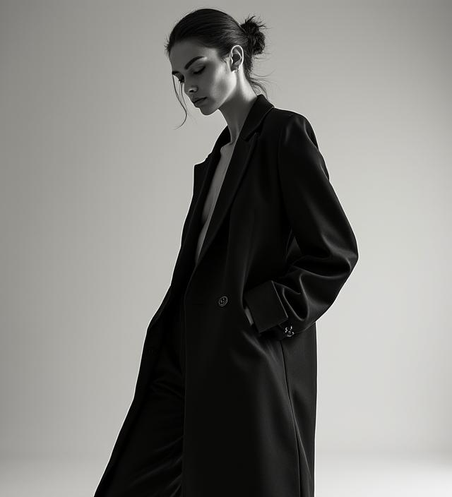 High-fashion model in a commercial shoot setting.